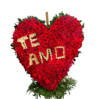 Corazón “TE AMO” de rosas rojas premium