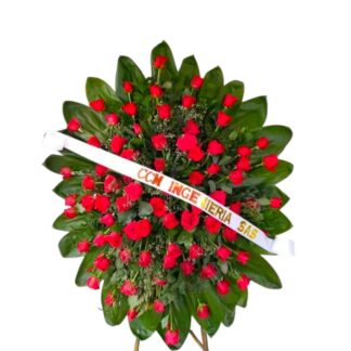 Corona fúnebre de rosas rojas