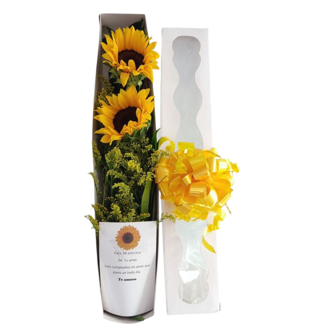 Caja de girasoles frescos y radiantes