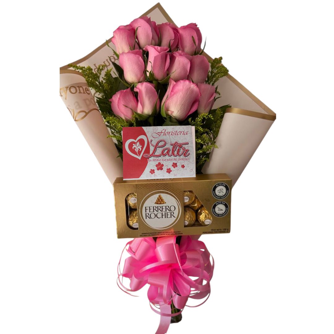 Bouquet de Rosas Rosadas con Chocolates Ferrero Rocher